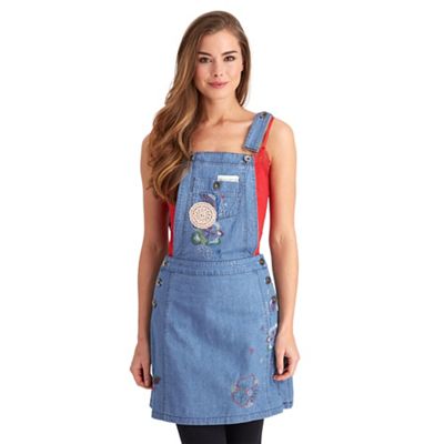 Mid blue crafty embroidered dungaree tunic